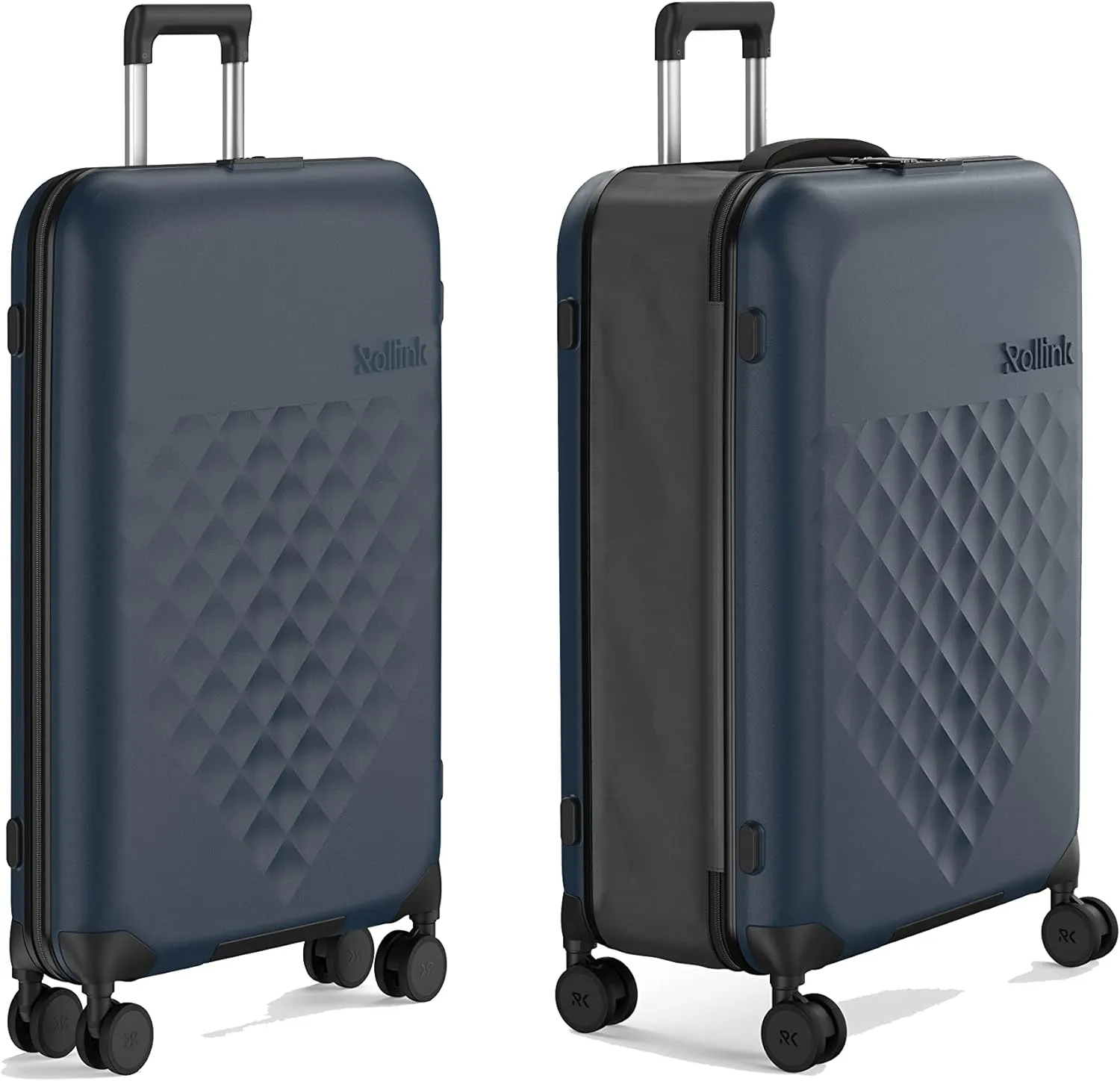 ROLLINK Flex 360 Large Checked Fully Collapsible Suitcase - Hardshell, Silent Smooth Double Spinner Wheels, Scratch, Water & Impact Resistant, TSA Approved Lock, (Atlantic Blue, Checked-Large 29-Inch)