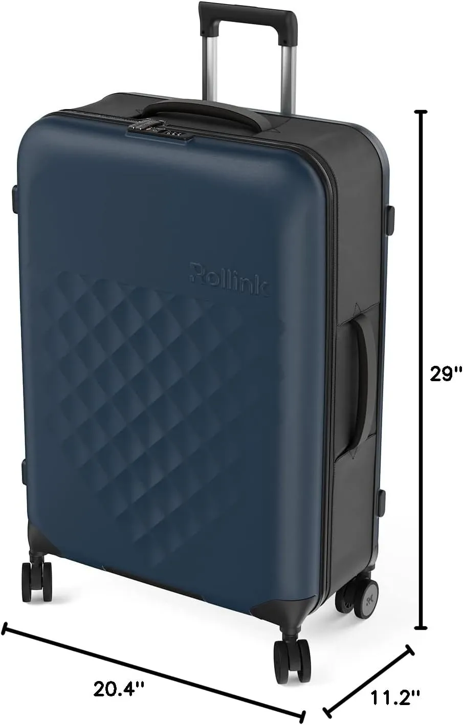 ROLLINK Flex 360 Large Checked Fully Collapsible Suitcase - Hardshell, Silent Smooth Double Spinner Wheels, Scratch, Water & Impact Resistant, TSA Approved Lock, (Atlantic Blue, Checked-Large 29-Inch)