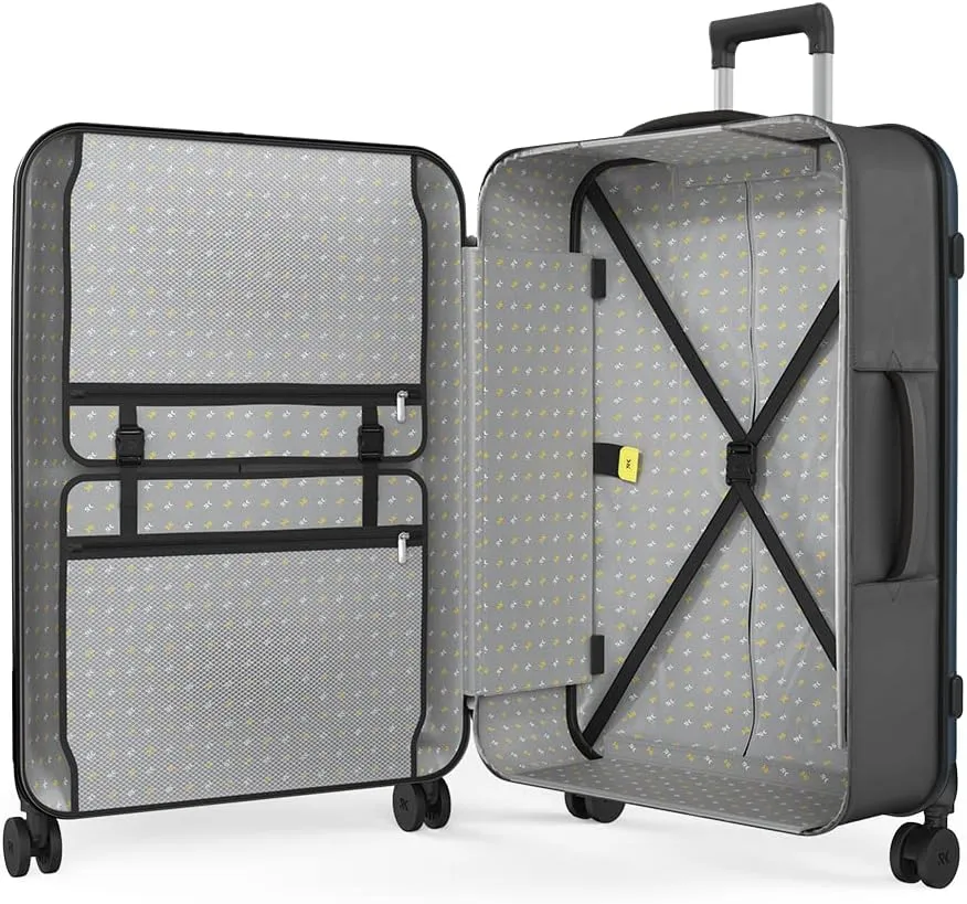 ROLLINK Flex 360 Large Checked Fully Collapsible Suitcase - Hardshell, Silent Smooth Double Spinner Wheels, Scratch, Water & Impact Resistant, TSA Approved Lock, (Atlantic Blue, Checked-Large 29-Inch)
