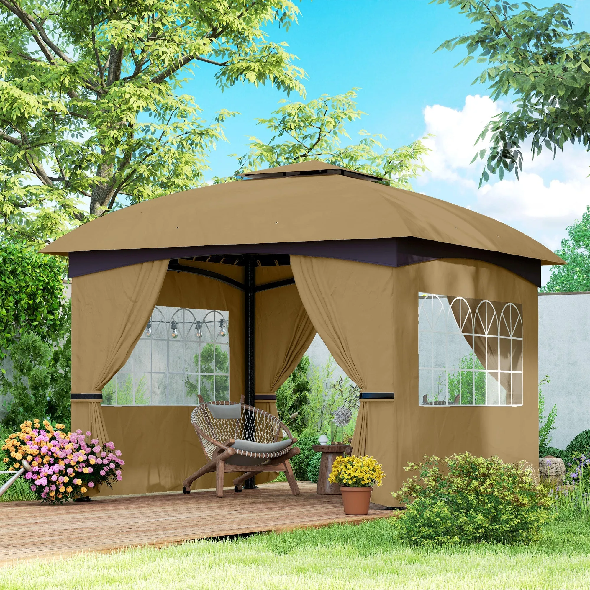 Rootz Garden Gazebo 3.4x3.4m - Beer Tent - Outdoor Shelter - UV Protection - Steel Frame - 335L x 335W x 285H cm