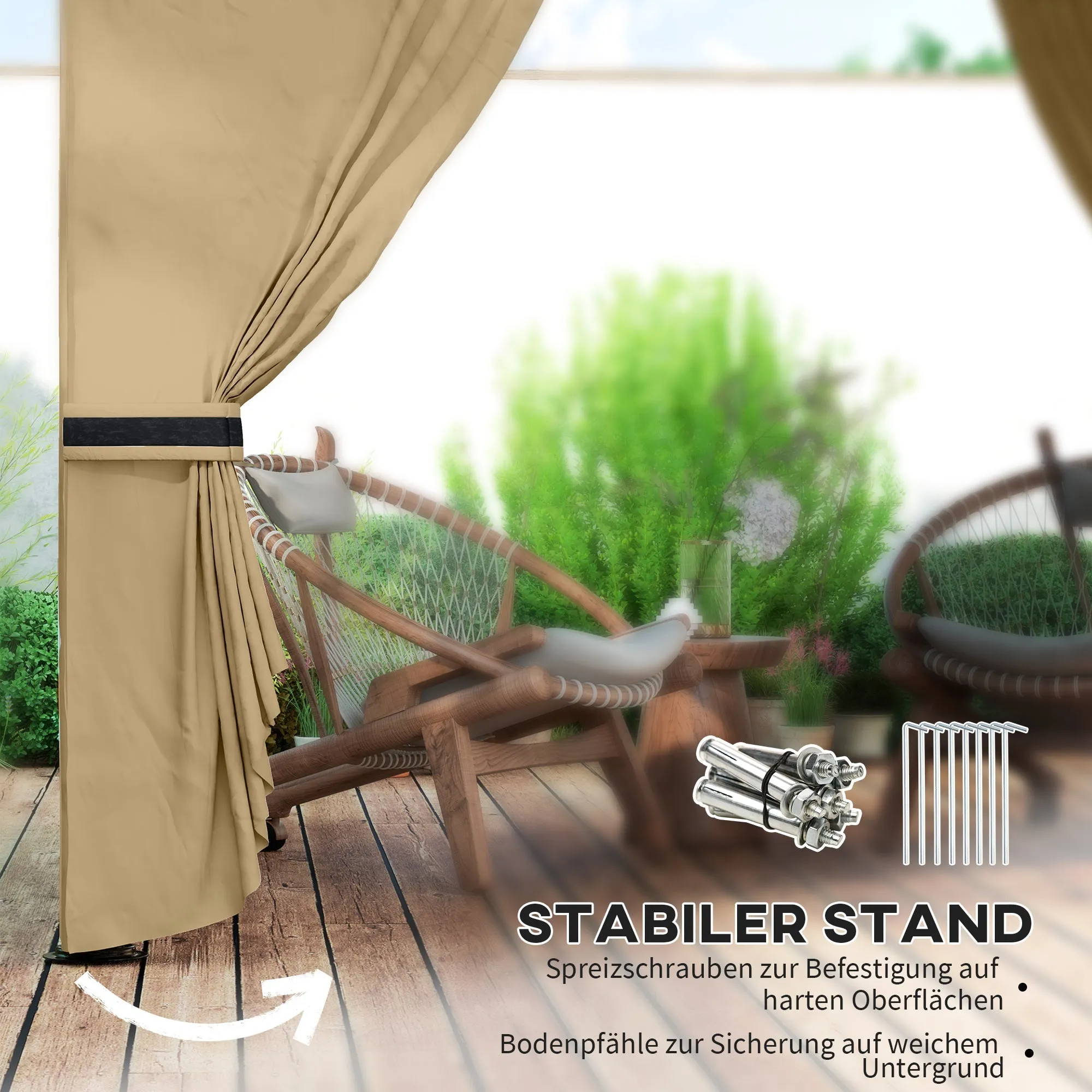 Rootz Garden Gazebo 3.4x3.4m - Beer Tent - Outdoor Shelter - UV Protection - Steel Frame - 335L x 335W x 285H cm
