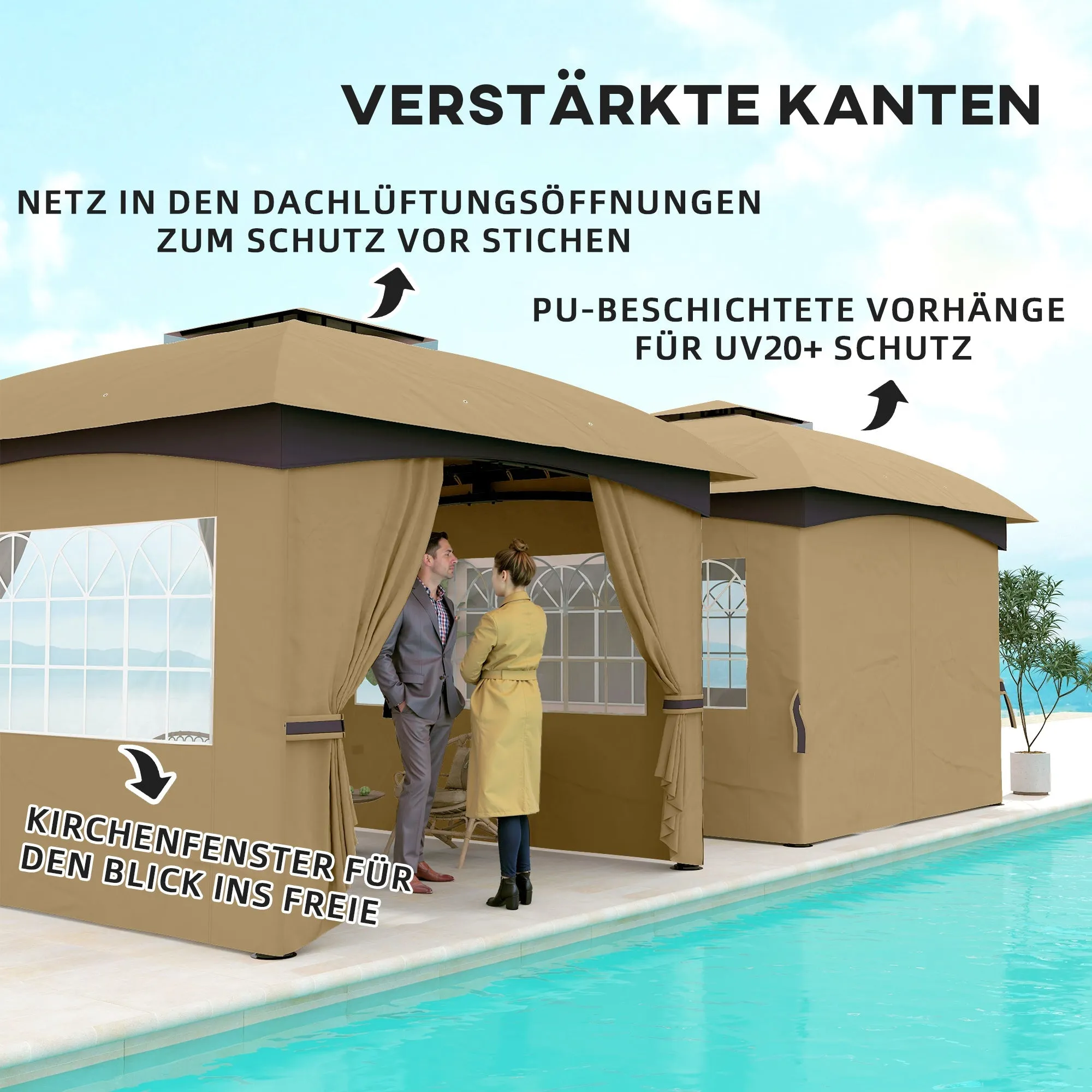 Rootz Garden Gazebo 3.4x3.4m - Beer Tent - Outdoor Shelter - UV Protection - Steel Frame - 335L x 335W x 285H cm