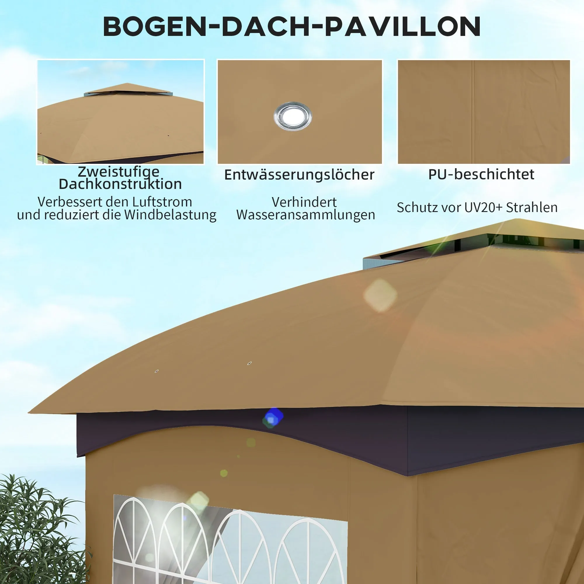 Rootz Garden Gazebo 3.4x3.4m - Beer Tent - Outdoor Shelter - UV Protection - Steel Frame - 335L x 335W x 285H cm
