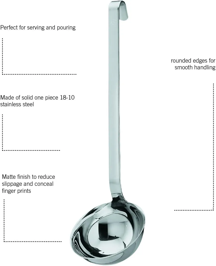 Rosle 10010 Stainless Steel Hooked Handle Ladle with Pouring Rim Serving Spoon 8 Ounce