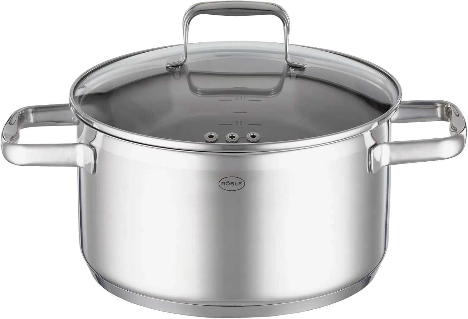 Rosle "Charm" Series Stainless Steel High Casserole Pot with Tempered Glass Lid (9.4 in.)