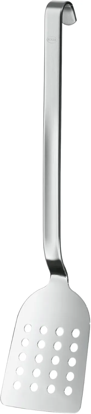 Rösle 10071 Perforated Stainless Steel Turner with Hanging Hook Metal Spatula, 13-inch, Silver