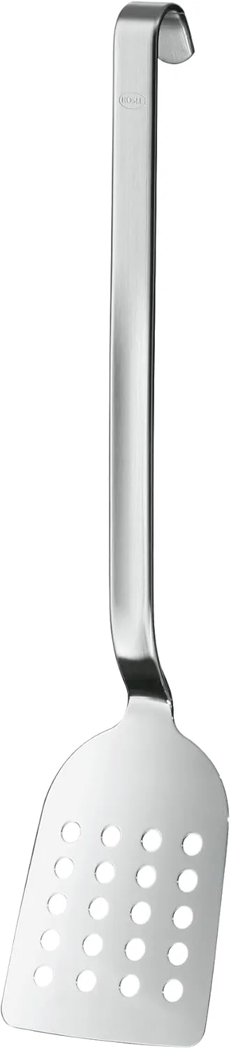 Rösle 10071 Perforated Stainless Steel Turner with Hanging Hook Metal Spatula, 13-inch, Silver
