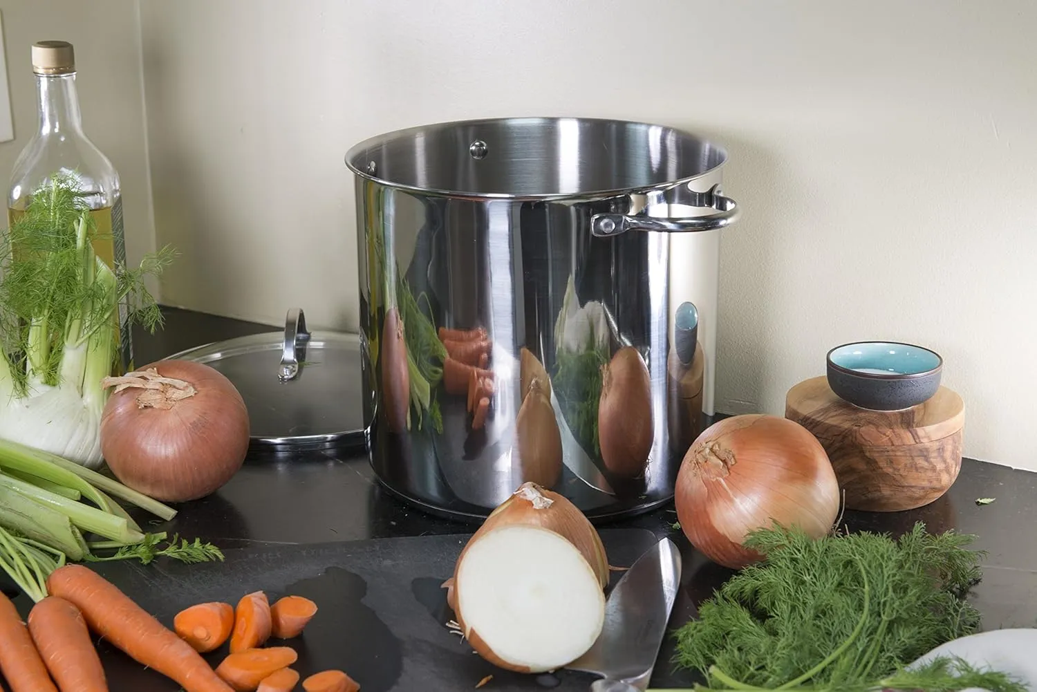 RSVP International Endurance Stock Pot Cookware w/ Lid, Stainless Steel, 12 Quart | Electric, Gas, & Induction Safe | Riveted Large Loop Handles |Dishwasher & Oven Safe