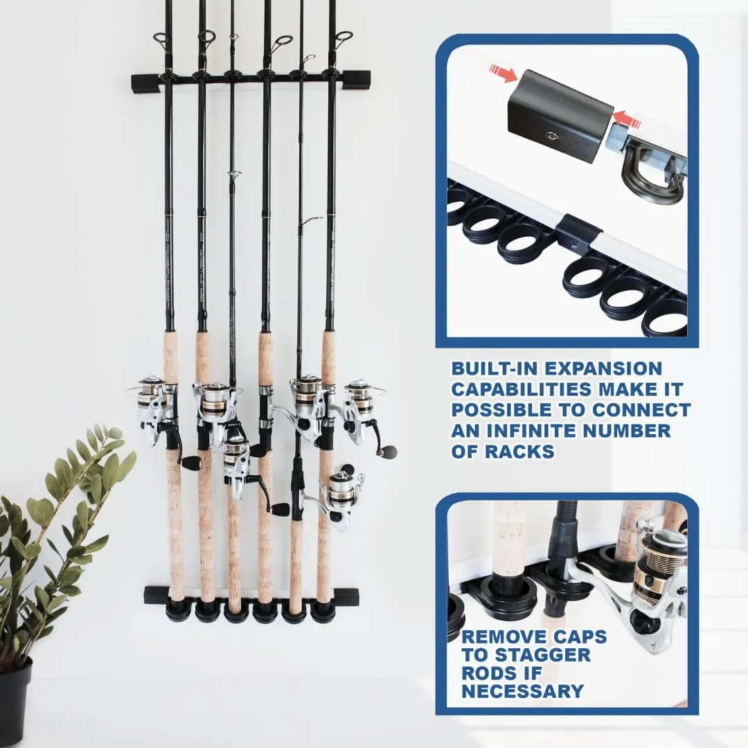 Rush Creek Creations 6 Rod Fishing Holder - Vertical/Horizontal Rack for Garage Organization and Wall Storage