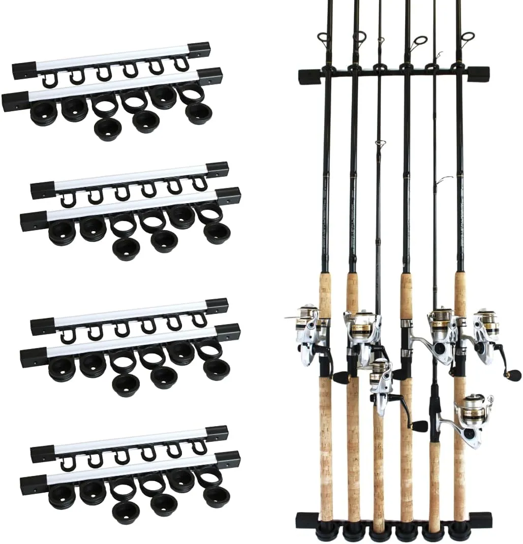 Rush Creek Creations 6 Rod Fishing Holder - Vertical/Horizontal Rack for Garage Organization and Wall Storage