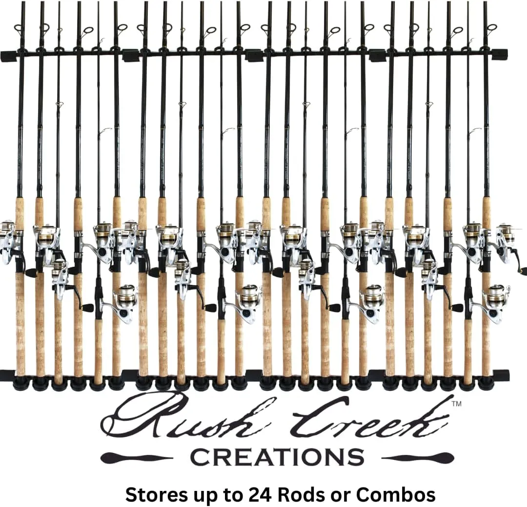 Rush Creek Creations 6 Rod Fishing Holder - Vertical/Horizontal Rack for Garage Organization and Wall Storage