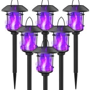 Rynx | Dynaming 6 Pack Sun Flame Torch Light Outdoor, Dual Use Flickering Purple Flame Garden Light, Hanging Lantern, Automatic On/Off & Waterproof Halloween Lighting For Lawn Terrace Garden Pathway Driveway