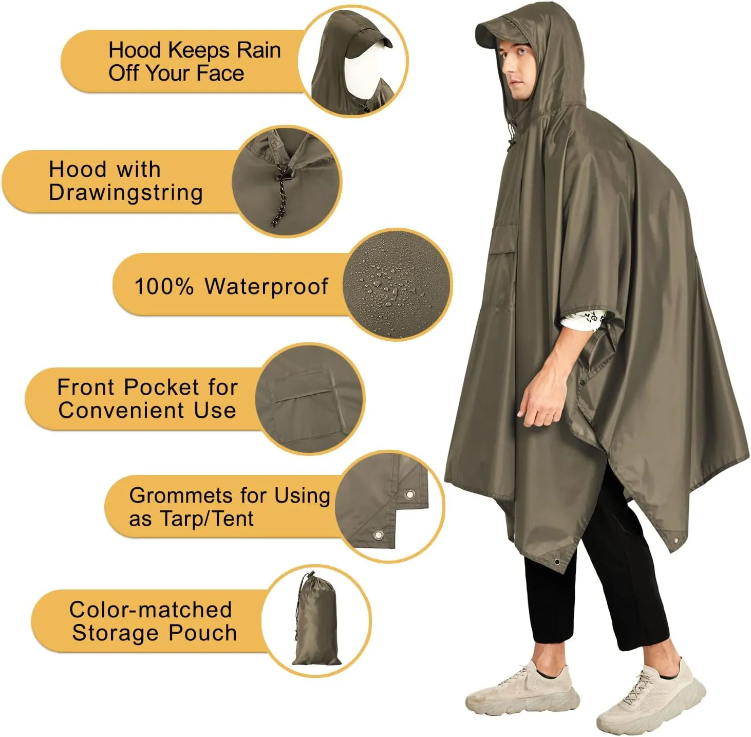 salamra Hooded Rain Poncho Waterproof Raincoat Jacket for Men/Women/Adults with Pocket