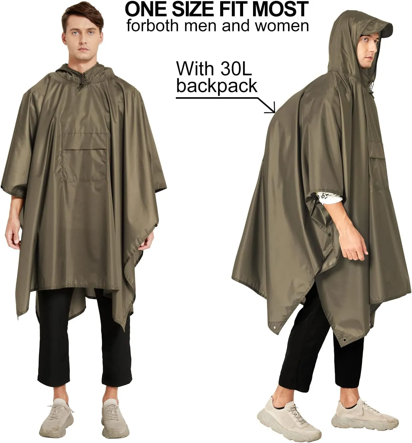 salamra Hooded Rain Poncho Waterproof Raincoat Jacket for Men/Women/Adults with Pocket
