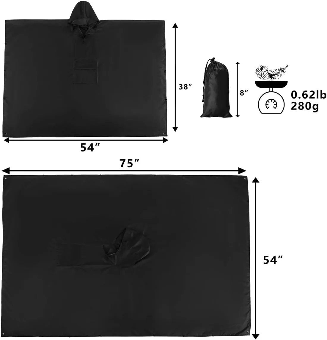 salamra Hooded Rain Poncho Waterproof Raincoat Jacket for Men/Women/Adults with Pocket