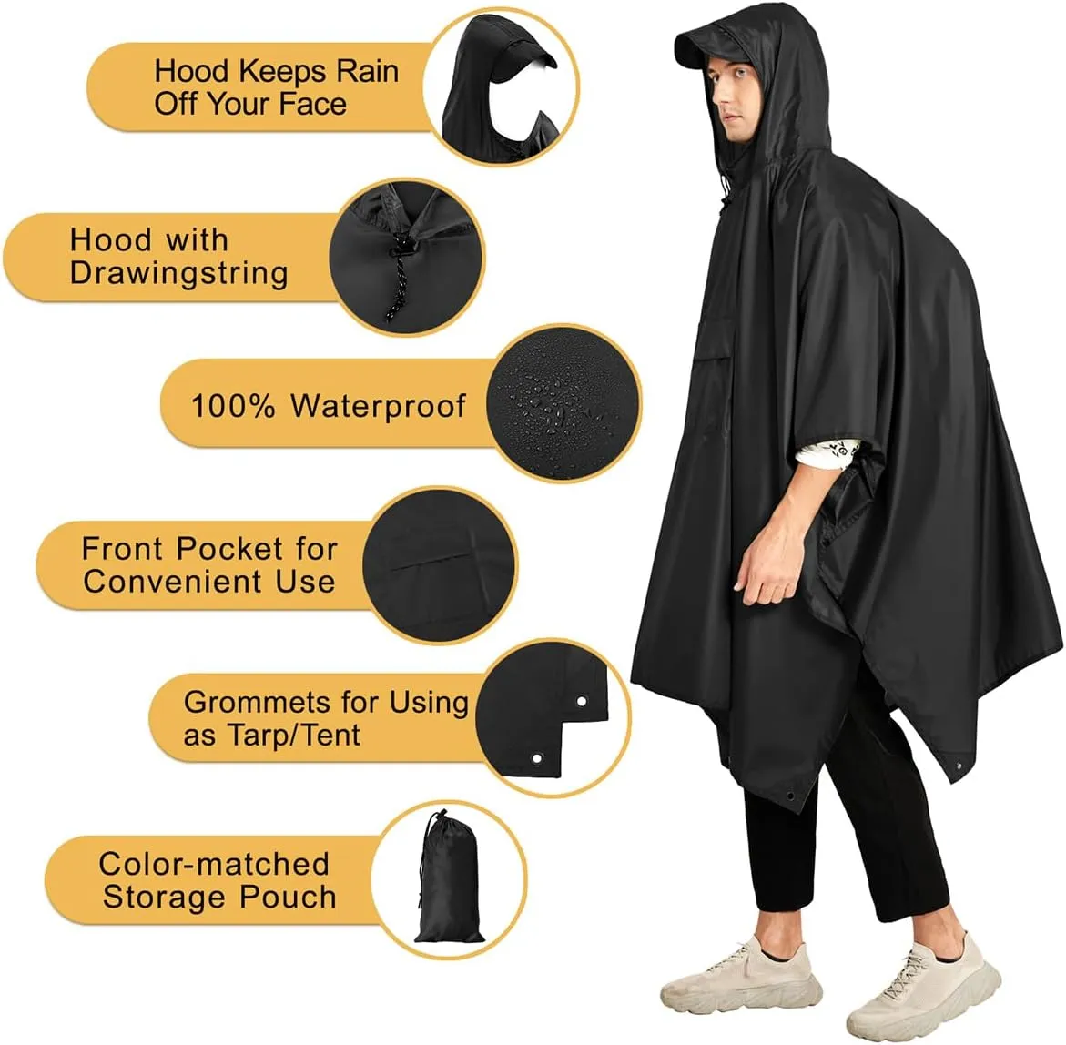 salamra Hooded Rain Poncho Waterproof Raincoat Jacket for Men/Women/Adults with Pocket