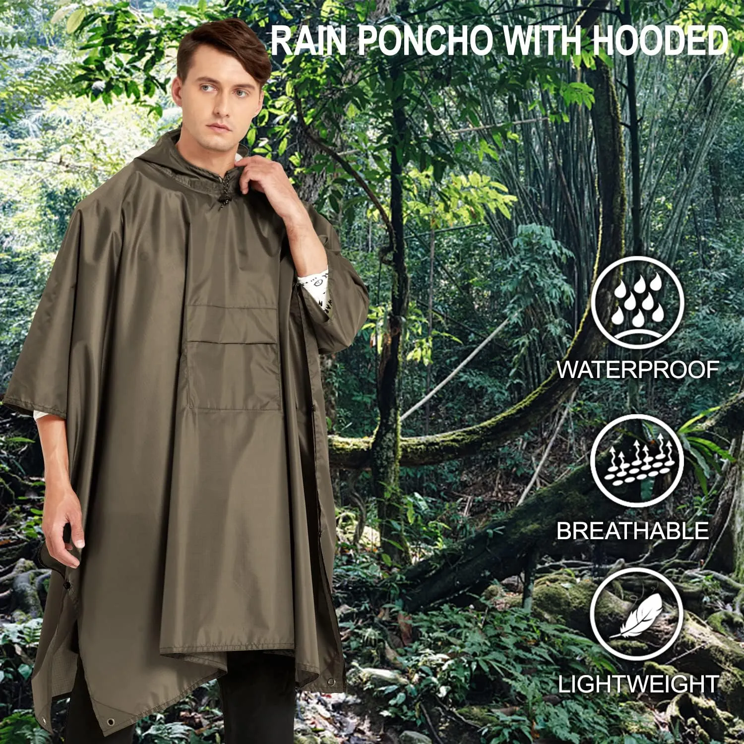 salamra Hooded Rain Poncho Waterproof Raincoat Jacket for Men/Women/Adults with Pocket