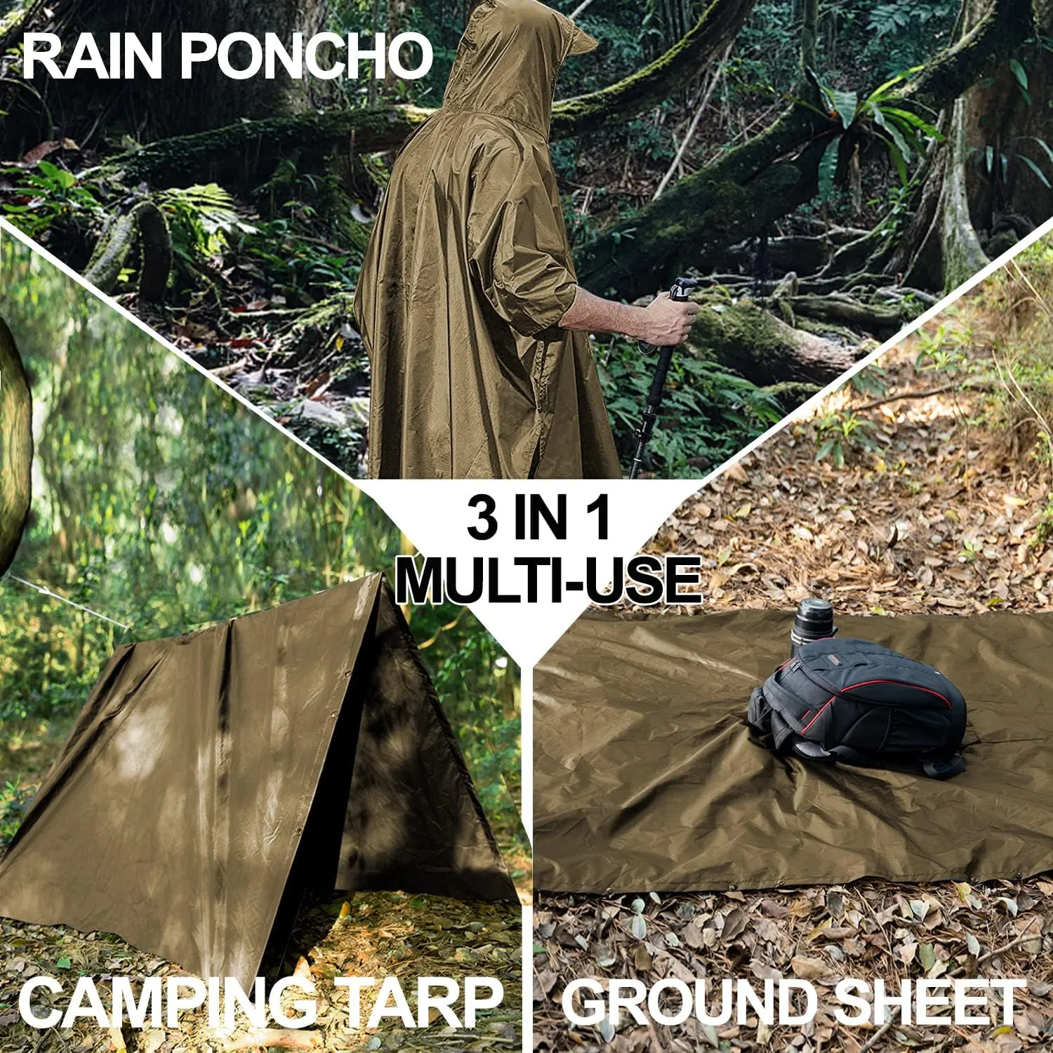 salamra Hooded Rain Poncho Waterproof Raincoat Jacket for Men/Women/Adults with Pocket