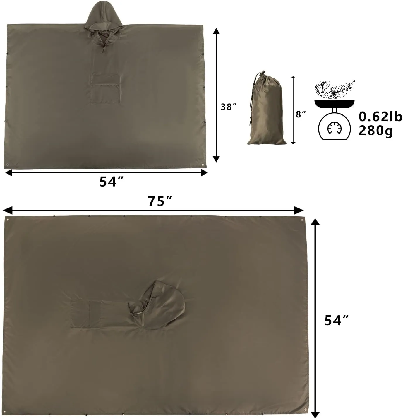 salamra Hooded Rain Poncho Waterproof Raincoat Jacket for Men/Women/Adults with Pocket