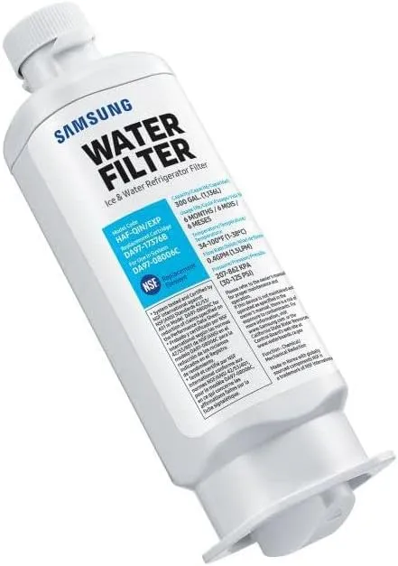 SAMSUNG Genuine Filter for Refrigerator Water and Ice, Carbon Block Filtration, Reduces 99% of Harmful Contaminants for Clean, Clear Drinking Water, 6-Month Life, HAF-QIN/EXP, 1 Pack
