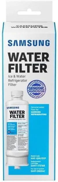 SAMSUNG Genuine Filter for Refrigerator Water and Ice, Carbon Block Filtration, Reduces 99% of Harmful Contaminants for Clean, Clear Drinking Water, 6-Month Life, HAF-QIN/EXP, 1 Pack