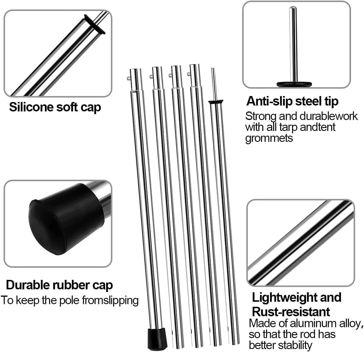 SAN LIKE Telescoping Tarp Poles Adjustable Tent Poles for Tarp Canopy Awning Shelter Backpacking Hiking - (Adjustable Length - Steel Increase Thinckness)