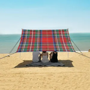 Scottish Style Tartan Plaid Beach Canopy Tent Anti-UV & Wind Resistant, Camping Sun Shelter Easy Setup Portable,Outdoor Shade Tents with Sandbags,Sand Shovels,Ground Pegs & Stability Poles