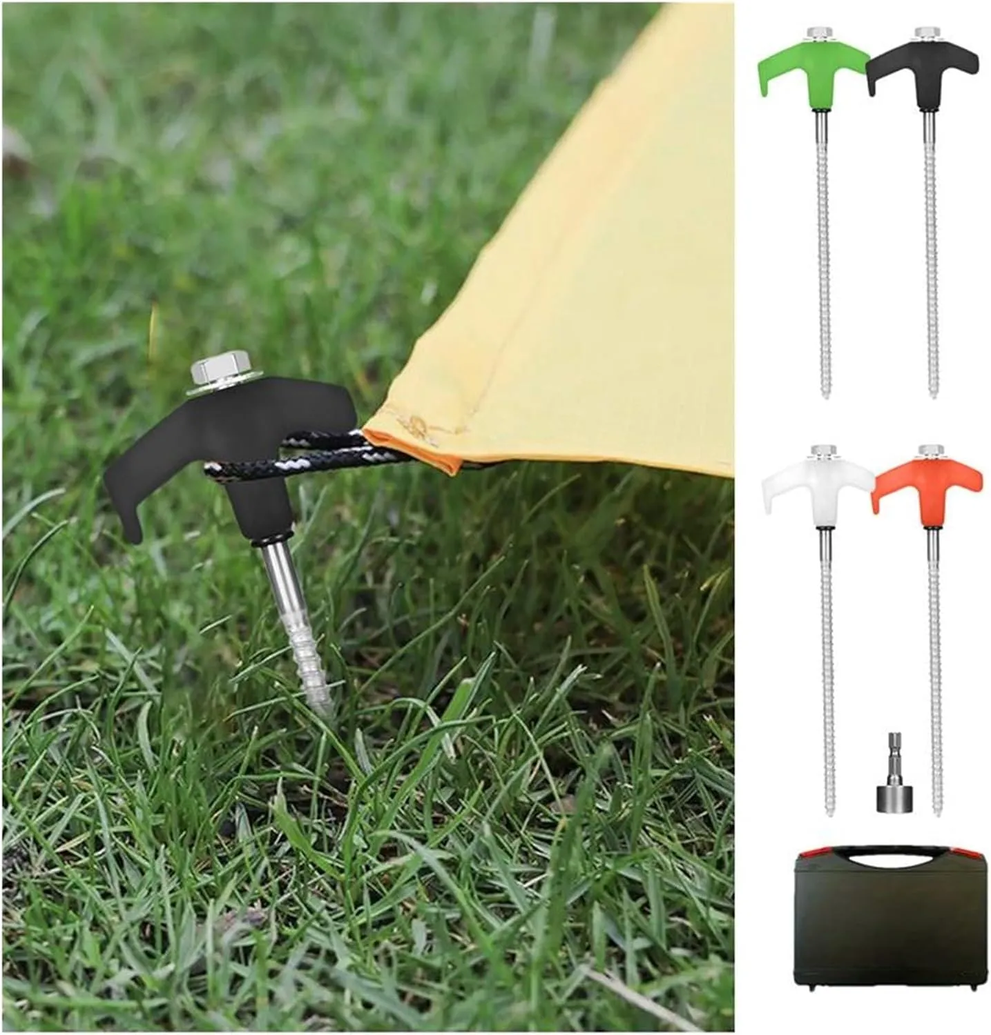 Screw in Tent Stakes 15pcs Metal Tent Spikes Camping Pegs Drill In Ground Anchors Heavy Duty Spirals Screw Stakes Ground Anchors(White)