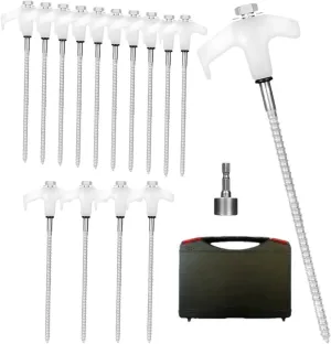 Screw in Tent Stakes 15pcs Metal Tent Spikes Camping Pegs Drill In Ground Anchors Heavy Duty Spirals Screw Stakes Ground Anchors(White)