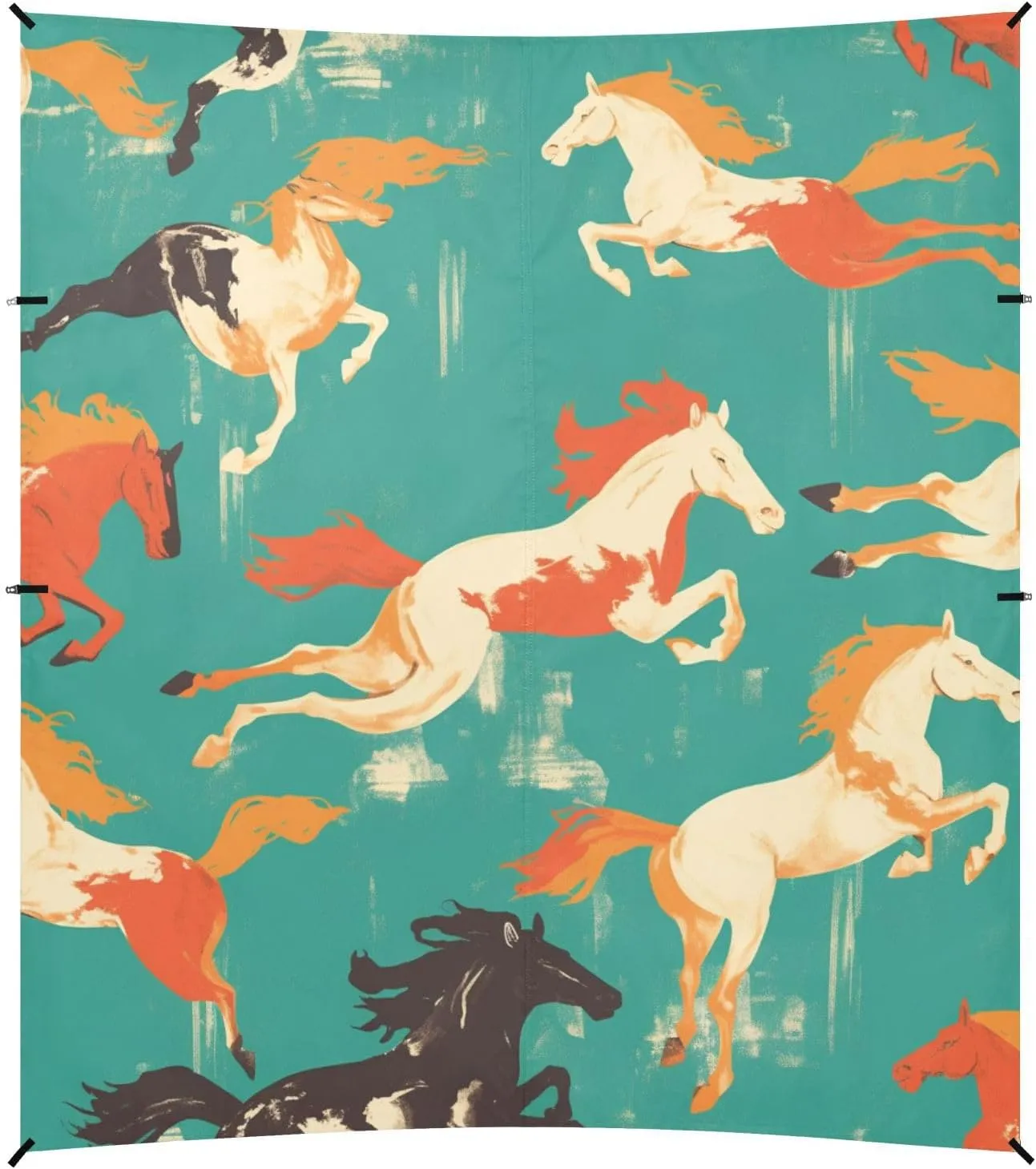 Seamless Pattern Horse Flat Style Foldable Beach Canopy UPF50  Easy Setup Outdoor Sun Shade Includes Sand Shovel, Sandbags, Stability Poles for Family Trips, Picnics & Camping