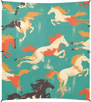 Seamless Pattern Horse Flat Style Foldable Beach Canopy UPF50  Easy Setup Outdoor Sun Shade Includes Sand Shovel, Sandbags, Stability Poles for Family Trips, Picnics & Camping