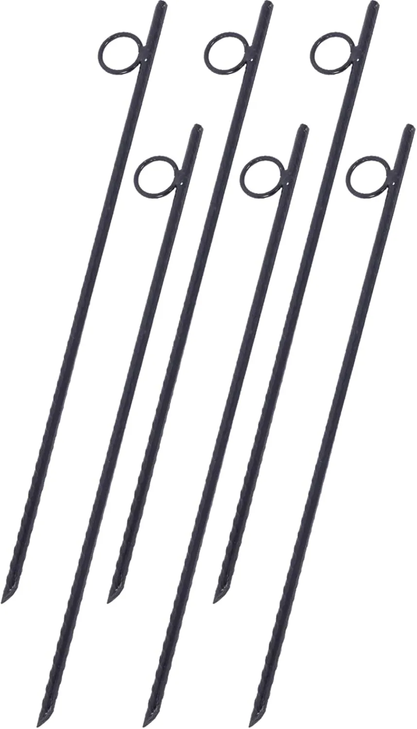 Secure Your Tent with Heavy-Duty Rebar Stakes, 18-Inch Steel with Loops for Easy Setup, Pack of 6