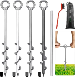 SELEWARE Heavy Duty Ground Anchors Tent Stakes Set of 4 Camping Stakes Trampoline Anchors Dog Tie Out Stakes, Twist Rod Included Easy Connection