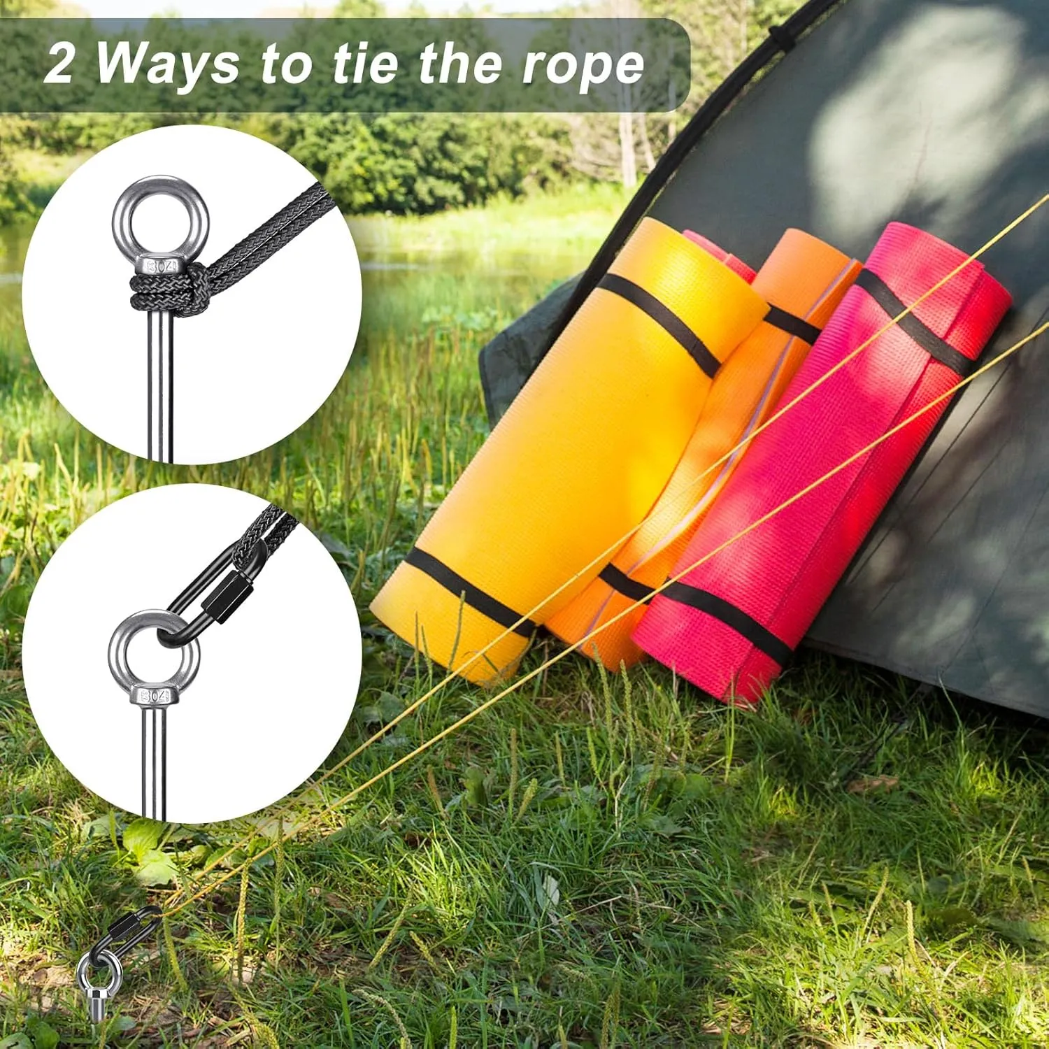 SELEWARE Heavy Duty Ground Anchors Tent Stakes Set of 4 Camping Stakes Trampoline Anchors Dog Tie Out Stakes, Twist Rod Included Easy Connection
