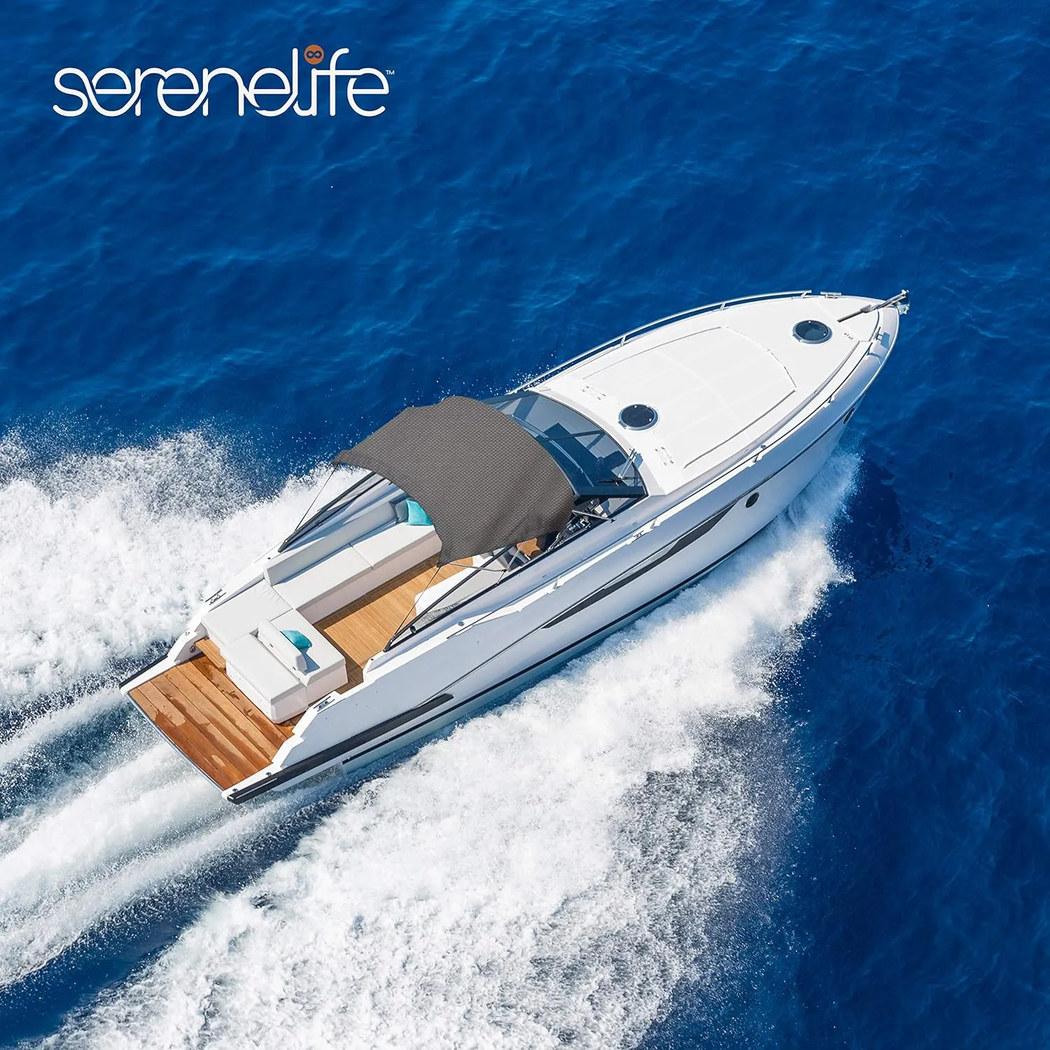SereneLife Waterproof Boat Bimini Top Cover - 67-72" W 3 Bow Bimini Top Sun Shade Boat Canopy - 1" Double Wall Aluminum Frame Tubes, 2 Front Straps, 2 Rear Support Poles, Storage Boot SLBTW72G, Gray