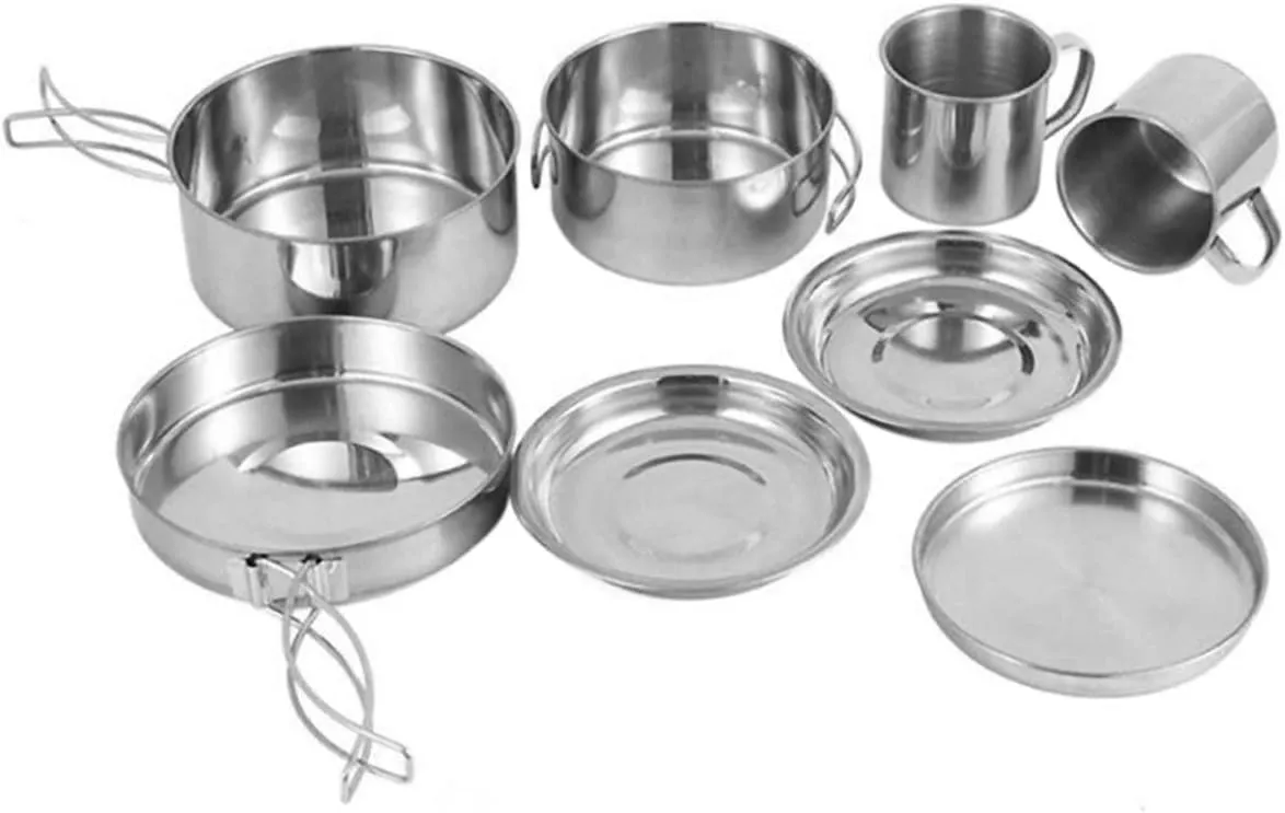 Set Camping Portable Cooking Set Camping Cookware Stew Pot Frying Pan Plates Cups Outdoor Cooking Supplies for Hiking