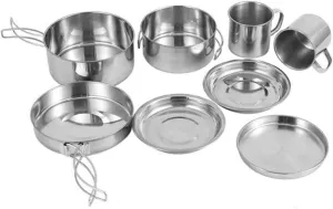 Set Camping Portable Cooking Set Camping Cookware Stew Pot Frying Pan Plates Cups Outdoor Cooking Supplies for Hiking