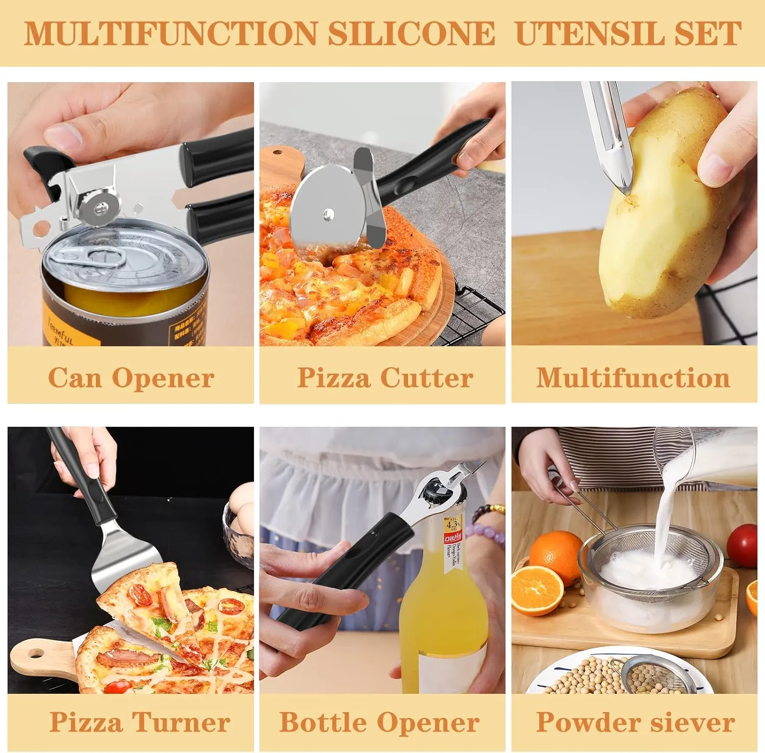 Silicone Cooking Kitchen Utensil Set, Umite Chef 43 PCS Heat Resistant Kitchen Utensils Gadget Set-Stainless Steel Handle- Kitchen Spatula Tools for Nonstick Cookware, Kitchen Accessories(Black)