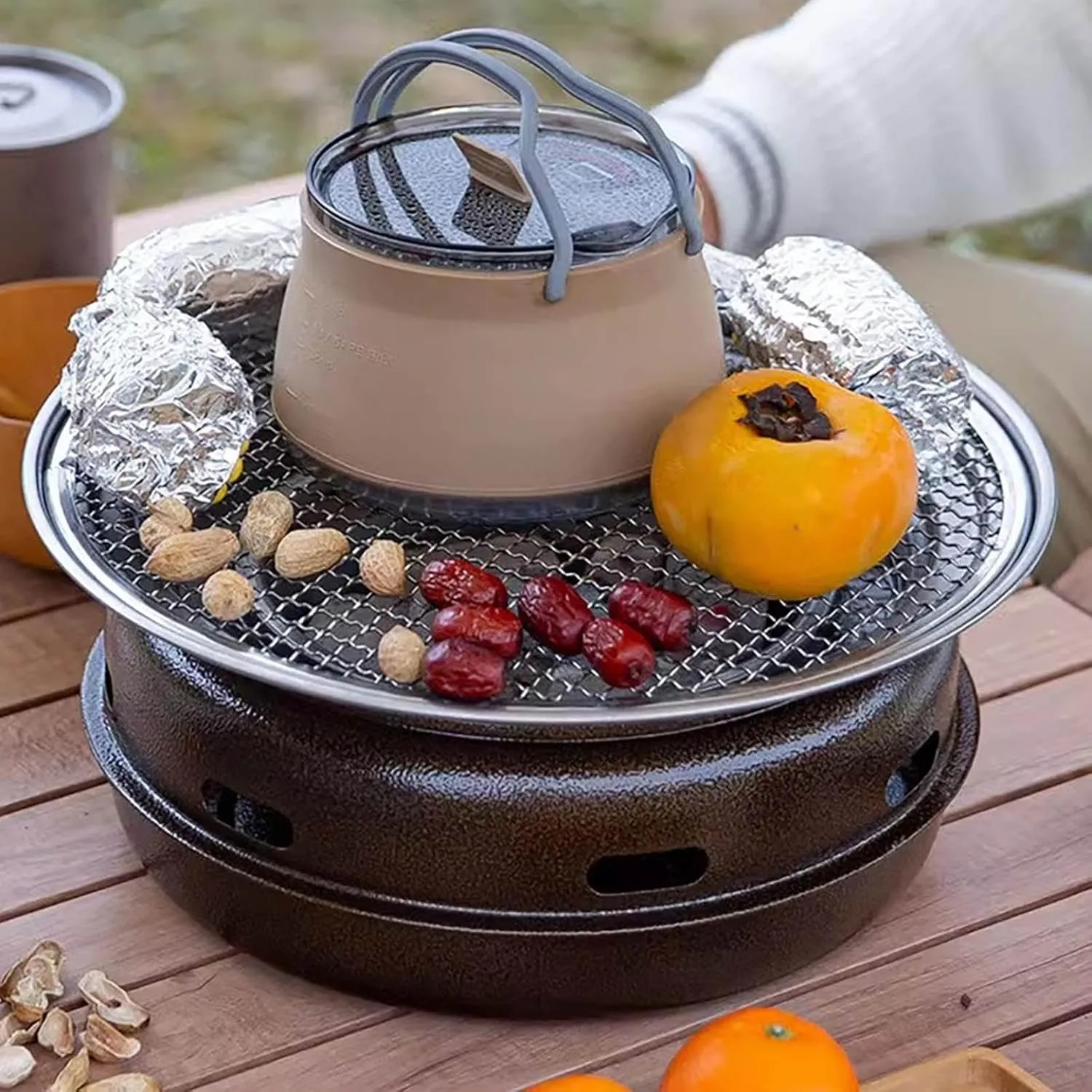 Silicones Cooking Pot, Collapsible Camping Silicone Cooking Pot, Heat-Resistant Stainless Steel & Silicone Camping Pot – Portable Cookware for Outdoor Cooking and Travel Meals (Dark Green)