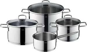 Silit Alicante 4-Piece Induction Saucepan Set with Glass Lid, Polished Stainless Steel, Induction Pots Set, Uncoated
