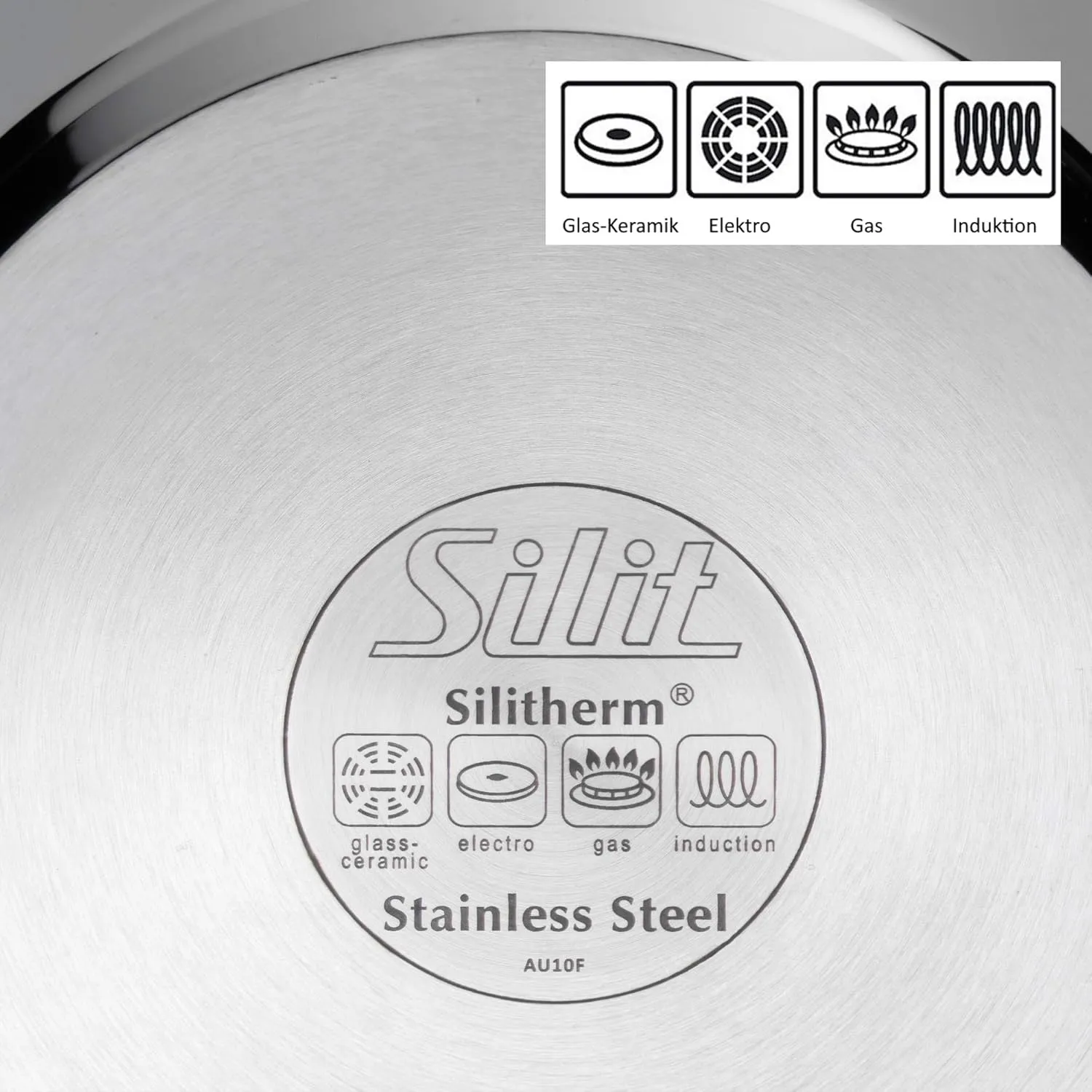 Silit Alicante 4-Piece Induction Saucepan Set with Glass Lid, Polished Stainless Steel, Induction Pots Set, Uncoated