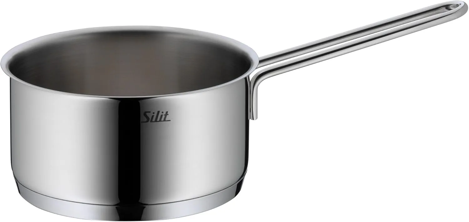 Silit Alicante 4-Piece Induction Saucepan Set with Glass Lid, Polished Stainless Steel, Induction Pots Set, Uncoated