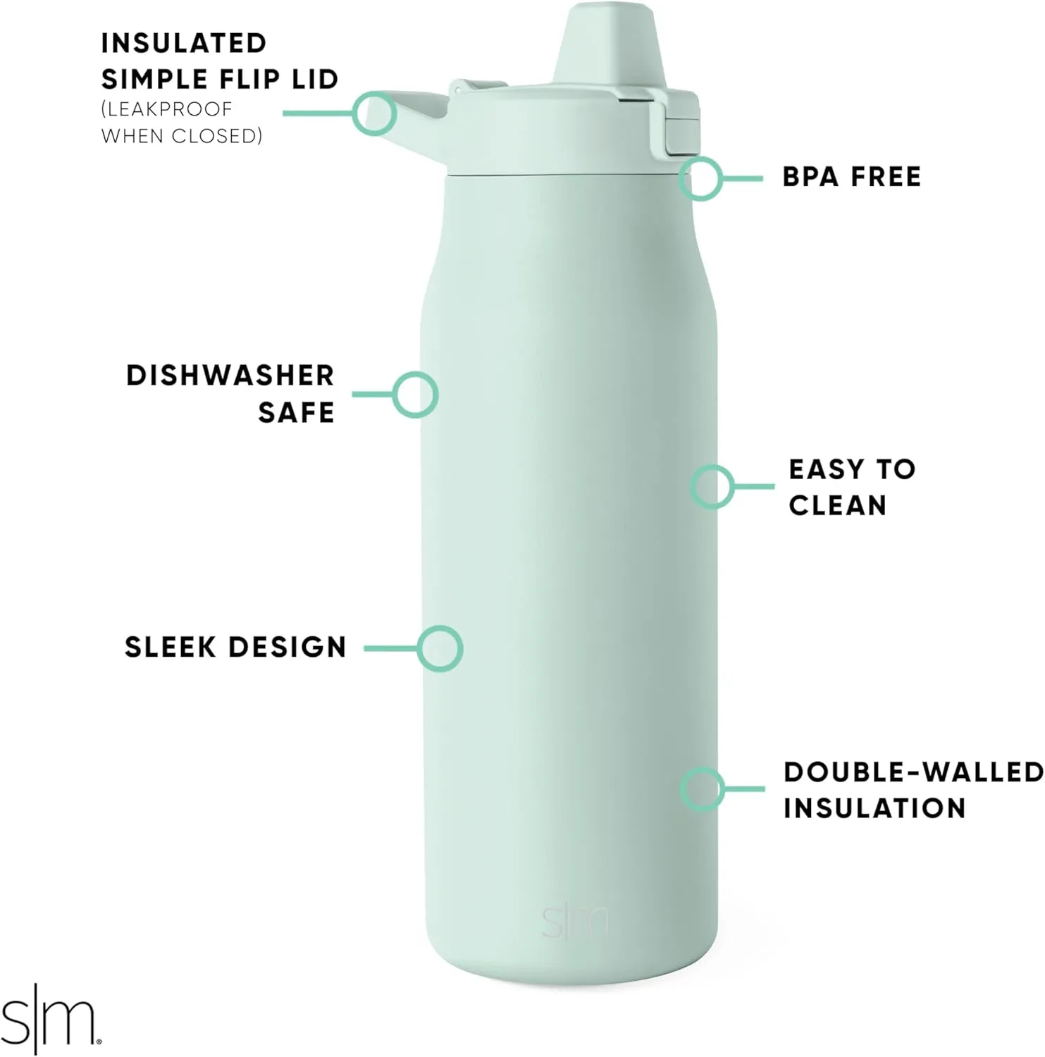 Simple Modern Filtered Water Bottle | Insulated Stainless-Steel Carbon Filter Travel Water Bottles | Reusable for Clean Drinking Water On The Go | 34oz, Retro Mint