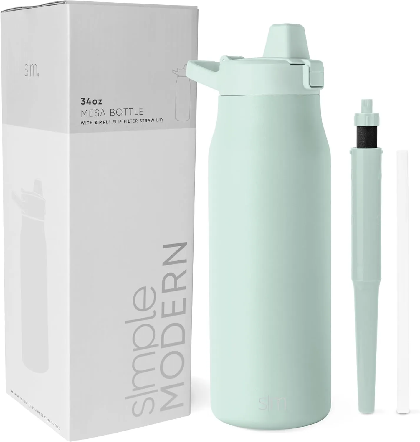 Simple Modern Filtered Water Bottle | Insulated Stainless-Steel Carbon Filter Travel Water Bottles | Reusable for Clean Drinking Water On The Go | 34oz, Retro Mint
