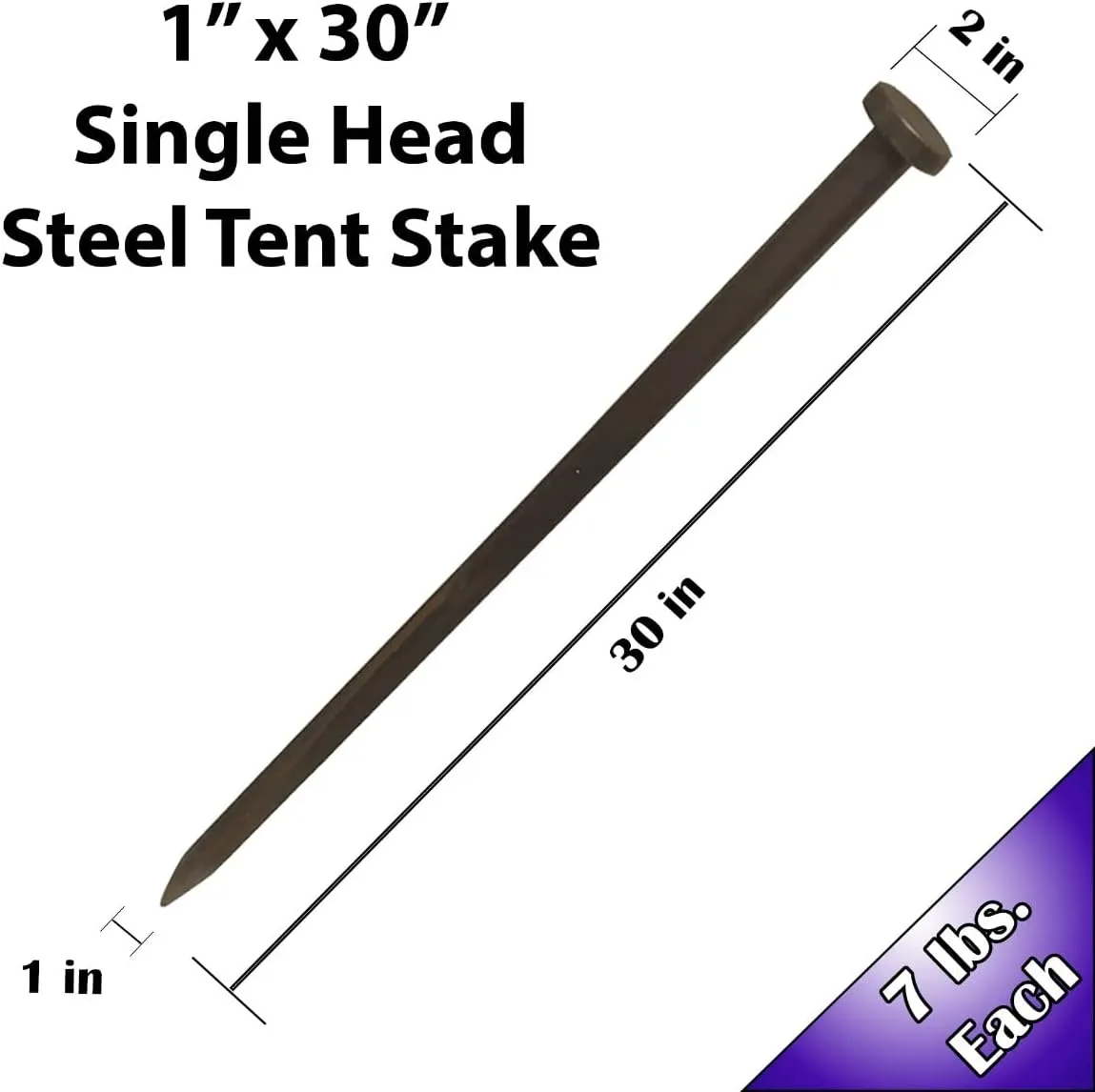 Single Head Tent Stakes - Heavy Duty Steel Tent Stakes, Versatile Ground Spikes to Anchor Commercial Inflatables, Party Tents, and Outdoor Camping Shelters, 1 x 30 Inch, 50-Pack