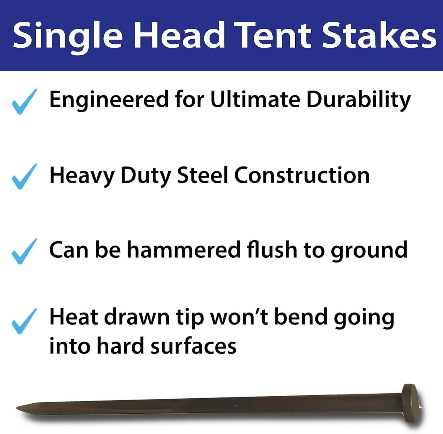 Single Head Tent Stakes - Heavy Duty Steel Tent Stakes, Versatile Ground Spikes to Anchor Commercial Inflatables, Party Tents, and Outdoor Camping Shelters, 1 x 30 Inch, 50-Pack