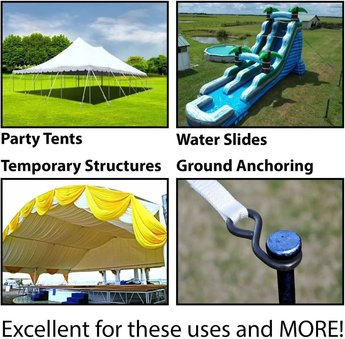 Single Head Tent Stakes - Heavy Duty Steel Tent Stakes, Versatile Ground Spikes to Anchor Commercial Inflatables, Party Tents, and Outdoor Camping Shelters, 1 x 30 Inch, 50-Pack