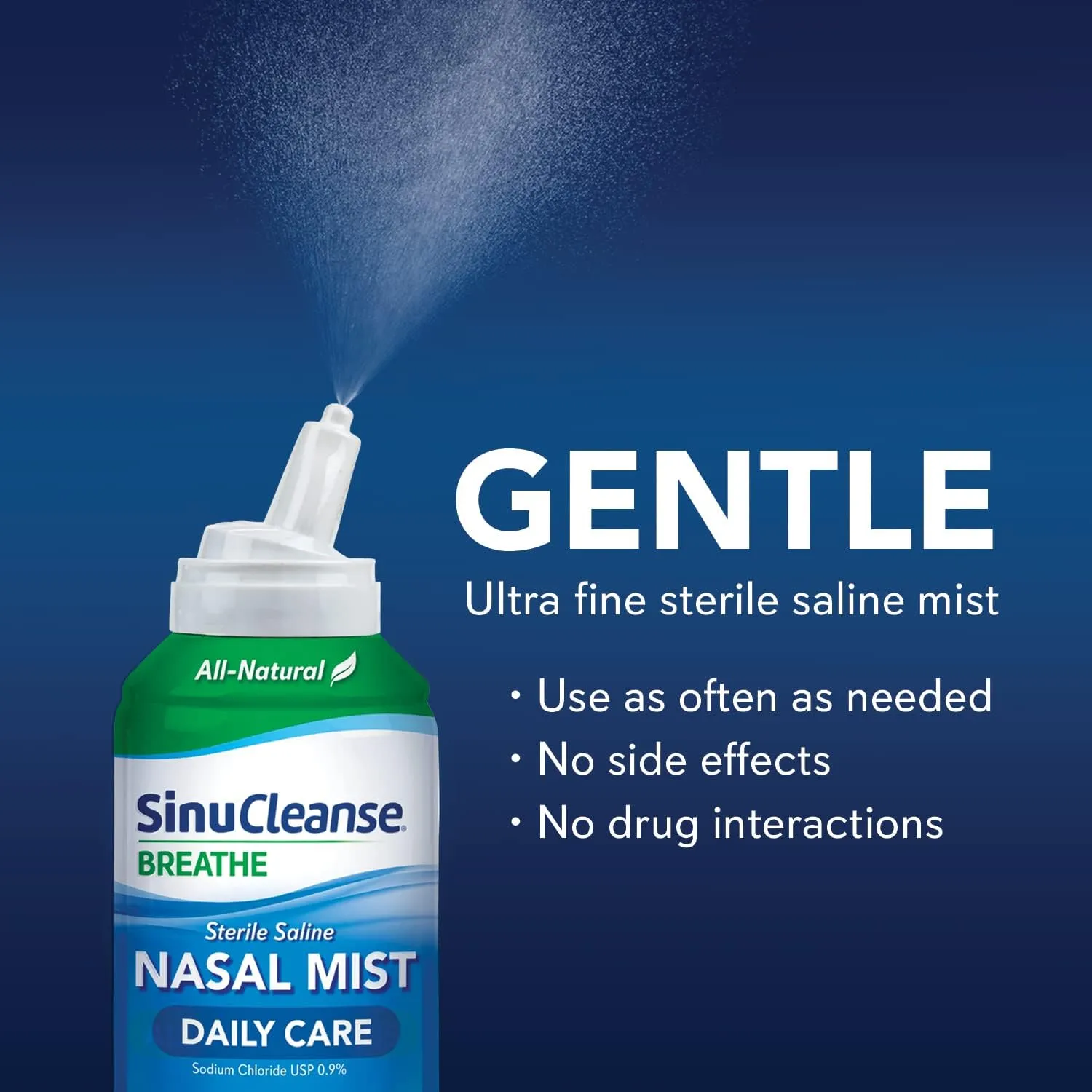 SinuCleanse Daily Care Sterile Saline Nasal Spray, Ultra Fine Mist, Instantly Moisturizes & Relieves Everyday Nasal Congestion Due to Colds & Dry Air, 4.5 Oz (2 Pack), Made in USA