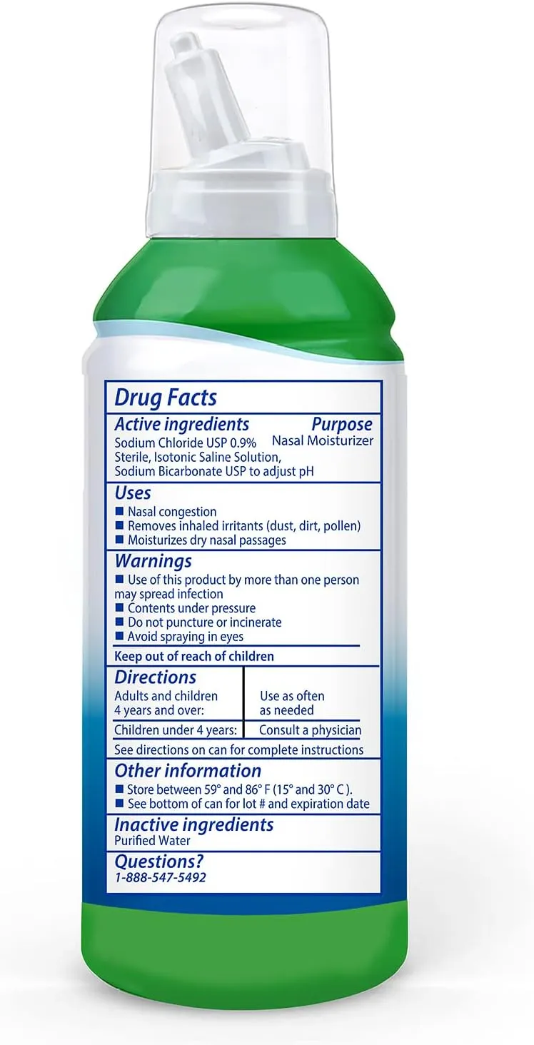 SinuCleanse Daily Care Sterile Saline Nasal Spray, Ultra Fine Mist, Instantly Moisturizes & Relieves Everyday Nasal Congestion Due to Colds & Dry Air, 4.5 Oz (2 Pack), Made in USA