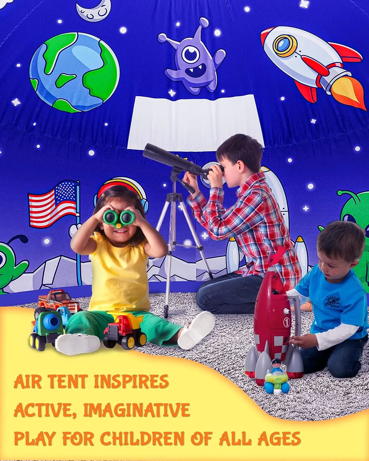 Skywin Inflatable Air Tent for Kids (77” x 50”), Perfect for Social or Solo Imaginative Play, Blow Up Tent, Sets Up and Stores Away in Seconds, Toddler Playhouse (Fan NOT Included) (Space)